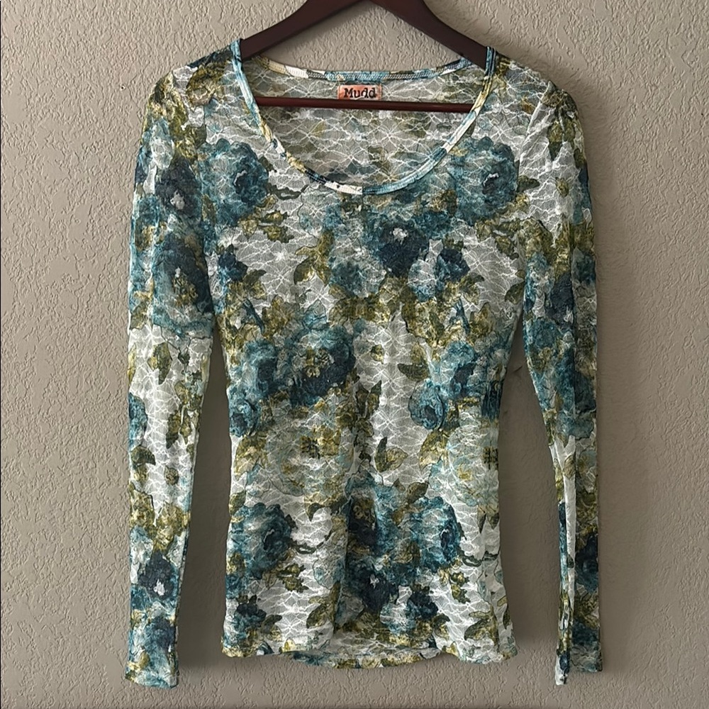 Blue and Green Floral Lace Blouse